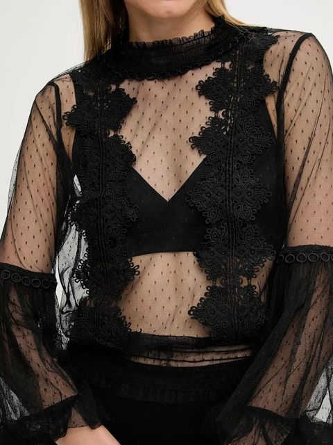 Answear.LAB bluzka damska kolor czarny z aplikacją