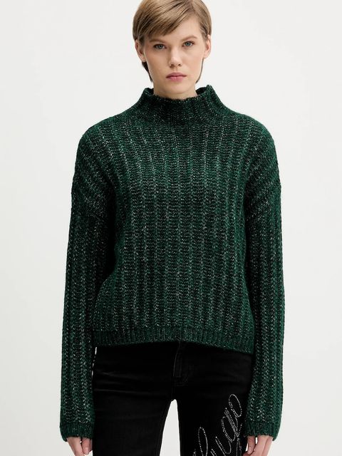 HUGO sweter z dodatkiem wełny damski kolor zielony ciepły z półgolfem 50550210 - zdjęcie produktu nr 1