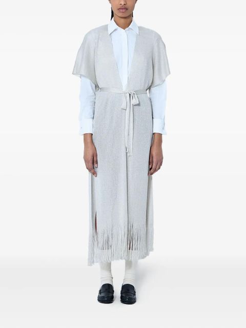 Max Mara fringe-hem tie-belt cardigan - White