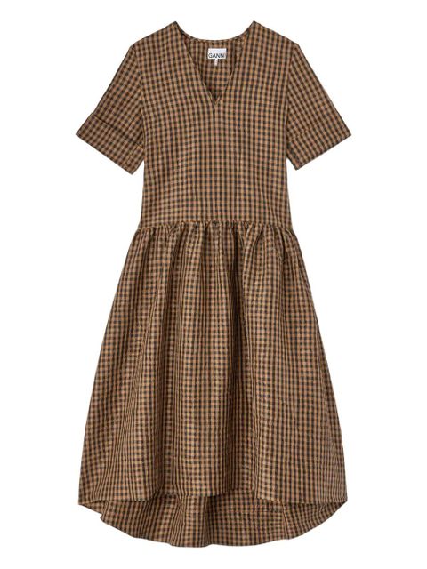 GANNI checked v-neck dress - Brown - zdjęcie produktu nr 1