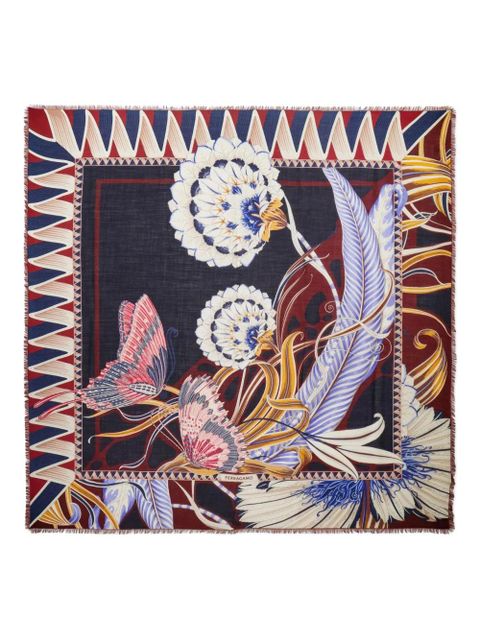 Ferragamo floral-print fringed scarf - Blue - zdjęcie produktu nr 1