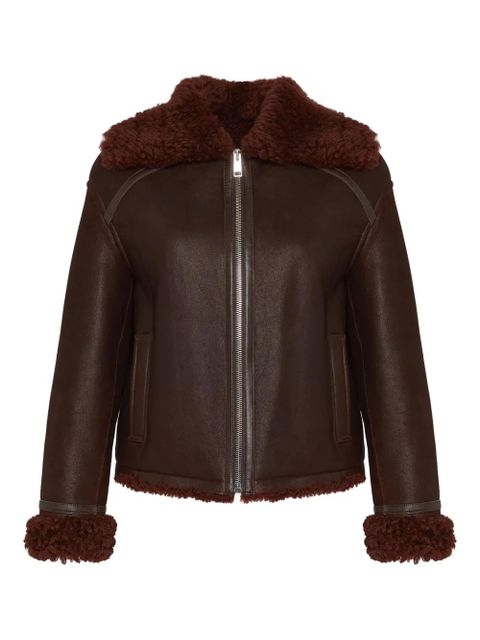 Yves Salomon shearling-collared zip-front jacket - Brown - zdjęcie produktu nr 1