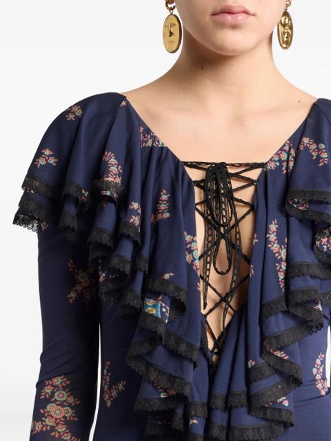ETRO lace-up paisley-print maxi dress - Blue