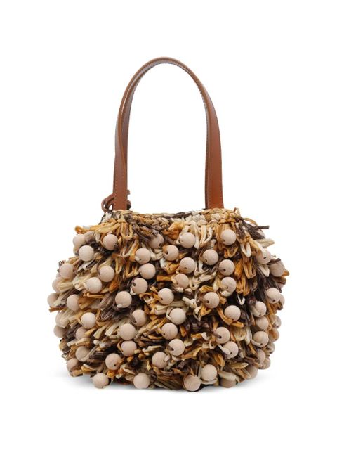 Aquazzura wood pom-pom clutch bag - Neutrals