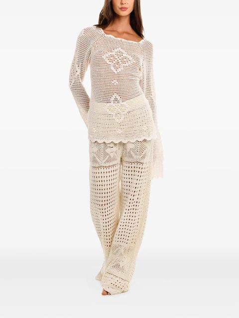 Agua By Agua Bendita Boh crochet bell-sleeve top - White