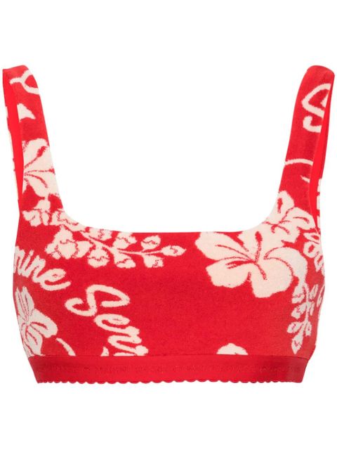 Marine Serre floral-jacquard towel bralette - Red - zdjęcie produktu nr 1