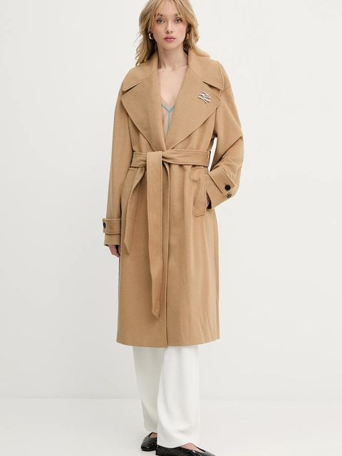 Karl Lagerfeld płaszcz wełniany damski kolor zielony przejściowy A3W15010 - zdjęcie produktu nr 1