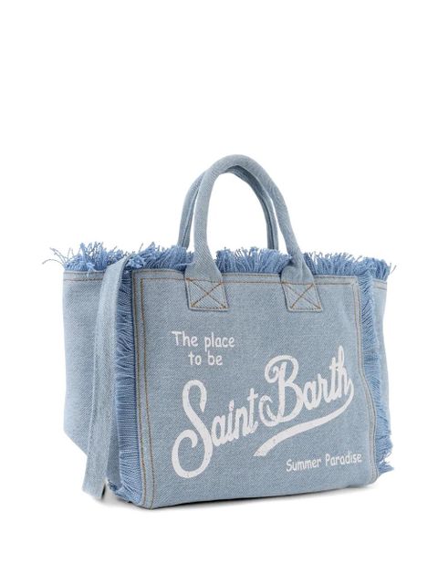 MC2 Saint Barth frayed logo-print tote bag - Blue
