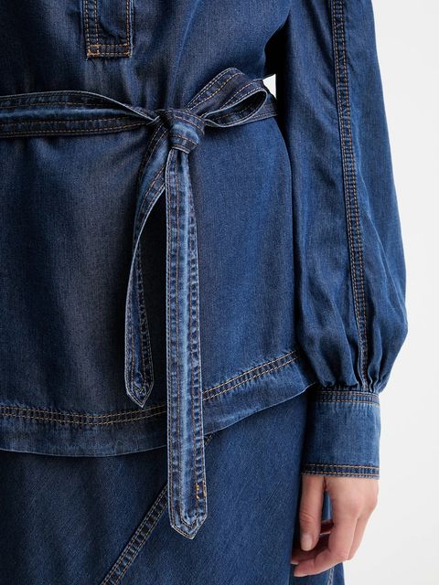 MUNTHE bluzka PIKINE damska kolor granatowy gładka 252101525207