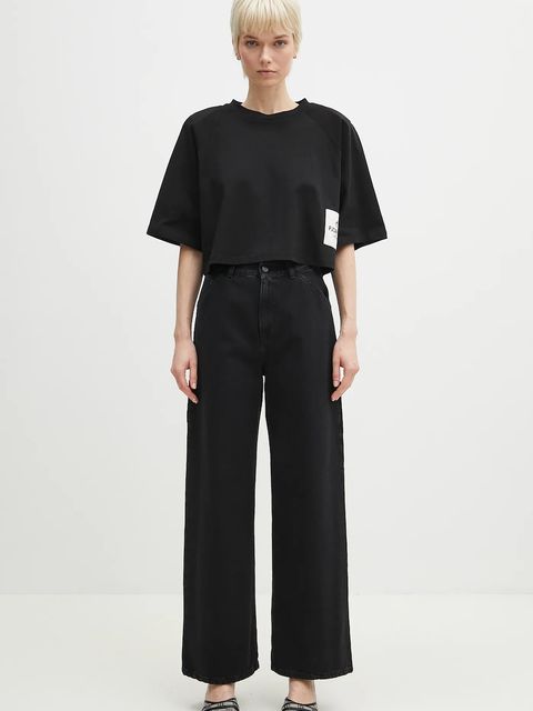 Fiorucci t-shirt bawełniany Logo Label Cropped Padded damski kolor czarny U02SPTSH106CJ01BK01