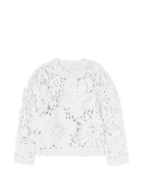 GANNI floral-appliqué crochet-knit sweater - White - zdjęcie produktu nr 1