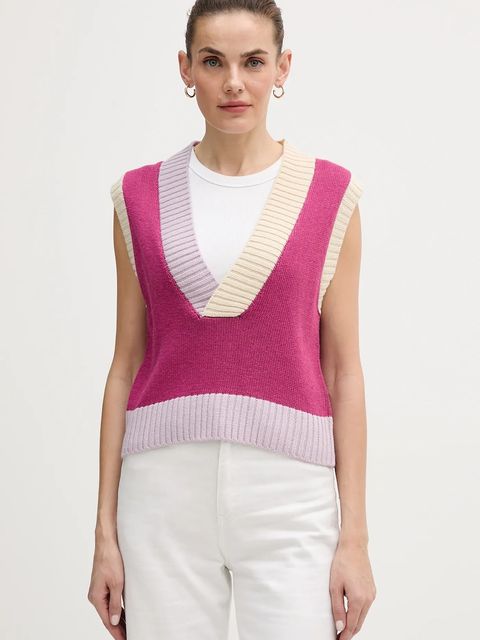 United Colors of Benetton kamizelka z dodatkiem wełny damski kolor fioletowy 16YCE403M - zdjęcie produktu nr 1