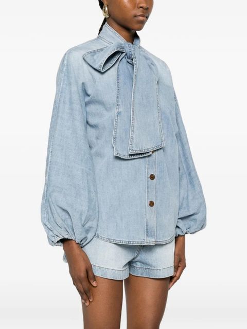 ZIMMERMANN ZIM INDRA DENIM TIE NECK BLOUSE SKYLARK - Blue