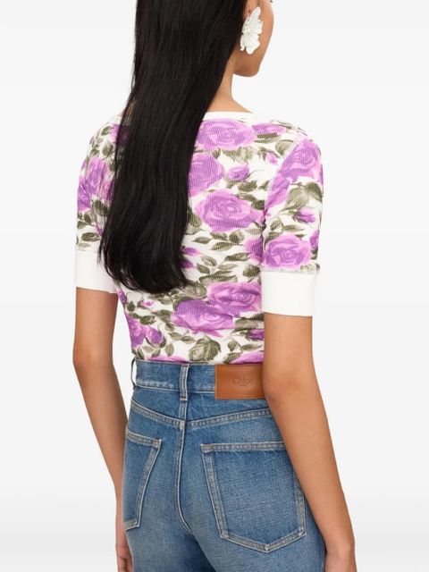 Chloé floral button T-shirt - White