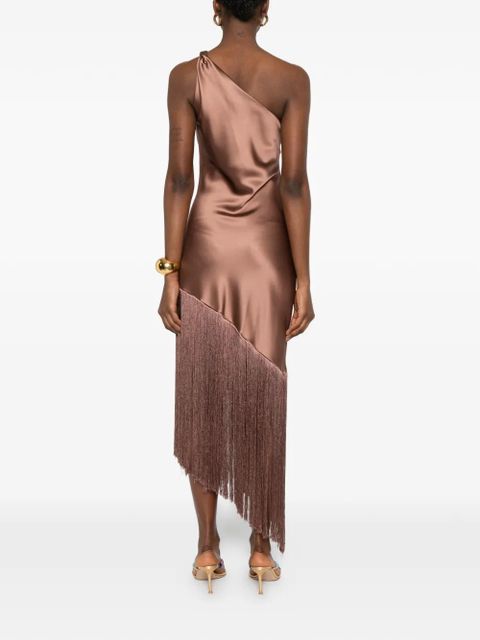 PINKO one-shoulder fringed dress - Brown