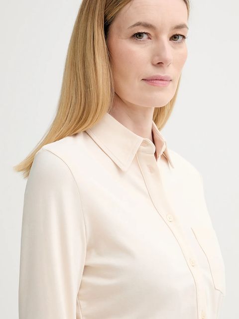 Marc O'Polo koszula damska kolor beżowy regular z kołnierzykiem klasycznym 600200152201