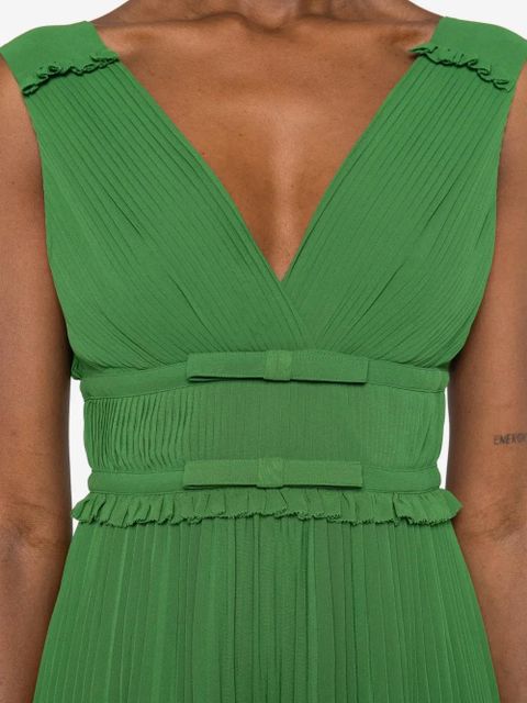 Self-Portrait Bow Pleated Dress - Green
