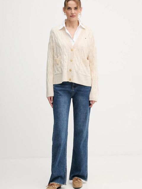 Tommy Hilfiger kardigan wełniany kolor beżowy WW0WW43089