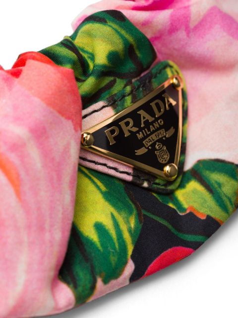 Prada triangle-logo floral-print scrunchie - Black