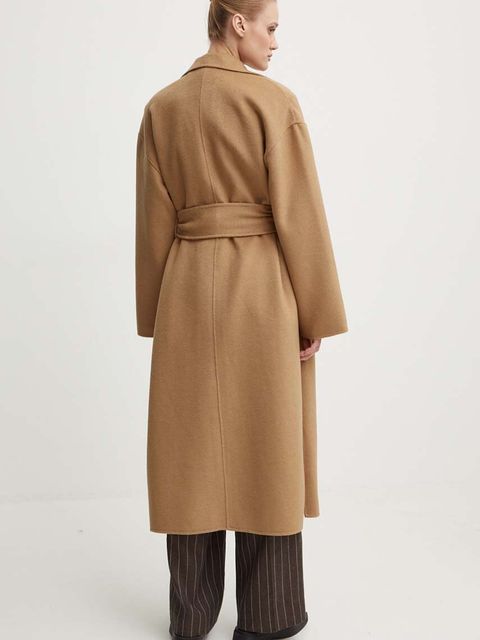 Day Birger et Mikkelsen płaszcz wełniany Wright - Double Faced Wool kolor beżowy przejściowy niezapinany DAY65243322