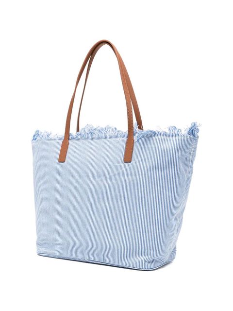MC2 Saint Barth fringed-detail striped-pattern tote bag - Blue