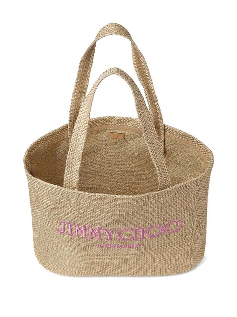 Jimmy Choo logo-embroidered tote bag - Brown