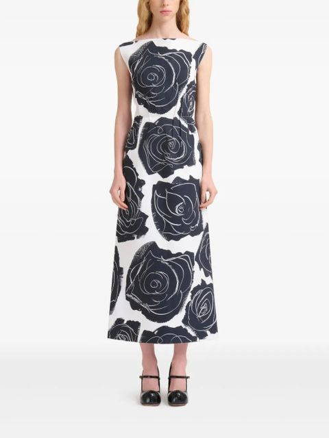 Marni rose-print midi dress - White