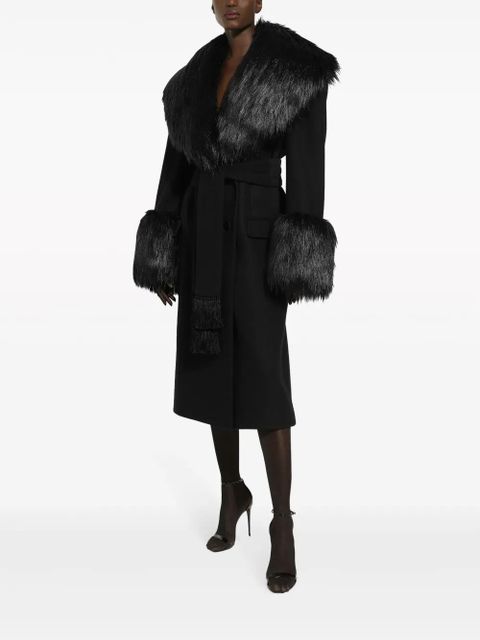 Dolce & Gabbana faux-fur belted coat - Black