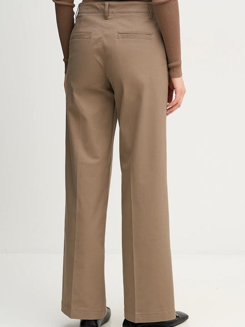 Sisley spodnie damskie kolor brązowy szerokie high waist 4AI6LE03G