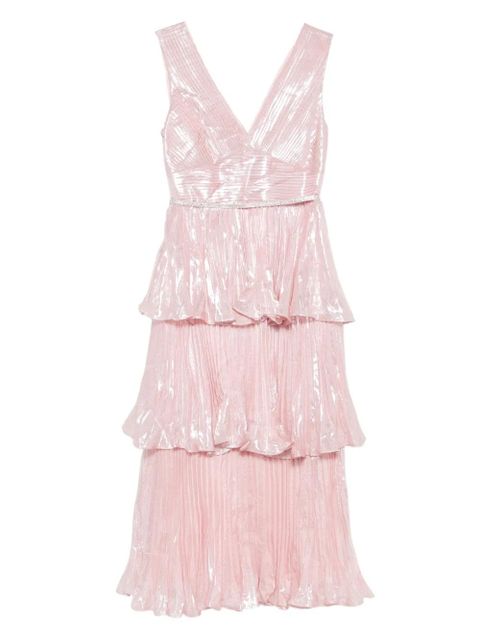 Self-Portrait pleated V-neck dress - Pink - zdjęcie produktu nr 1