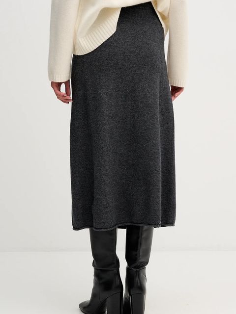 Tommy Hilfiger spódnica wełniana kolor szary midi rozkloszowana WW0WW46756