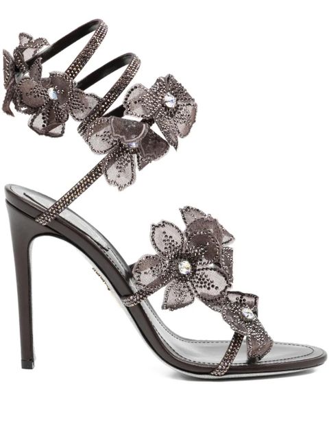 René Caovilla 110mm crystal-flower sandals - Brown - zdjęcie produktu nr 1