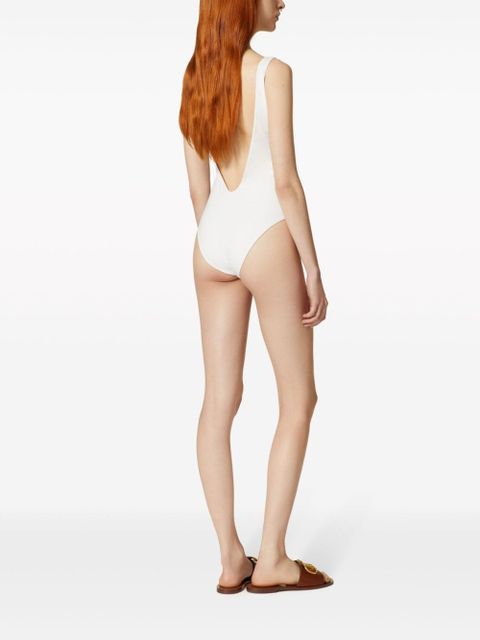 Valentino Garavani logo-plaque V-neck swimsuit - White