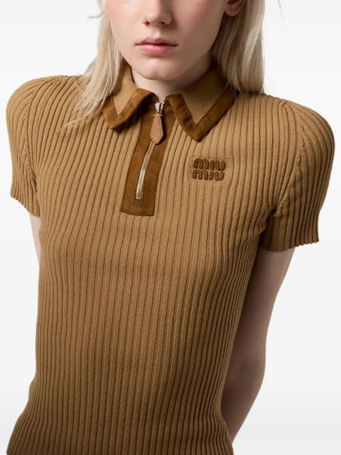Miu Miu ribbed polo shirt - Neutrals