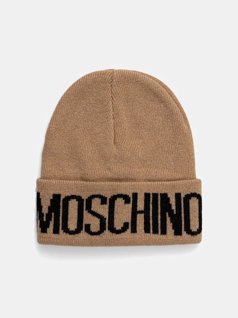 Moschino czapka z domieszką wełny kolor brązowy z grubej dzianiny M5672 60102 - zdjęcie produktu nr 1