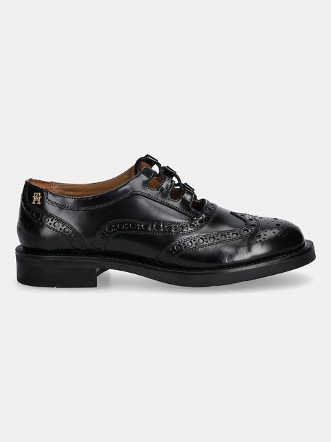 Tommy Hilfiger półbuty skórzane BROGUE LEATHER CUT-OUT SHOE damskie kolor czarny na płaskim obcasie FW0FW08842 - zdjęcie produktu nr 2