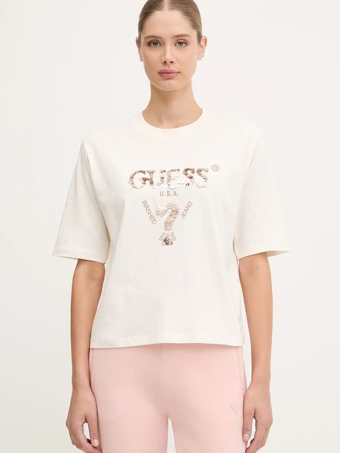 Guess t-shirt bawełniany AURLIE damski kolor beżowy V4YI06 I3Z14 - zdjęcie produktu nr 1