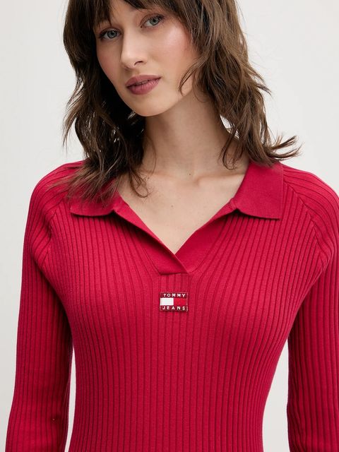 Tommy Jeans sukienka kolor bordowy mini dopasowana DW0DW22183