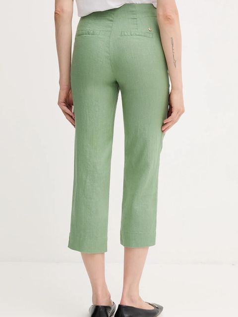 Pedro del Hierro spodnie lniane damskie kolor zielony proste high waist 7609781