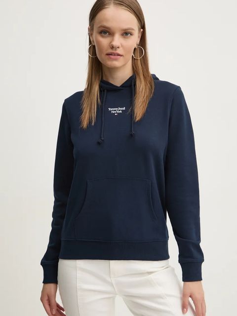 Tommy Jeans bluza damska kolor granatowy z kapturem gładka DW0DW19712