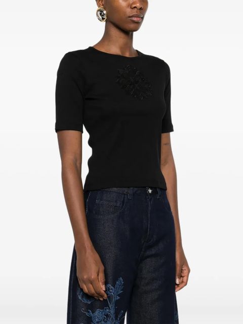 TWINSET floral-appliqué T-shirt - Black