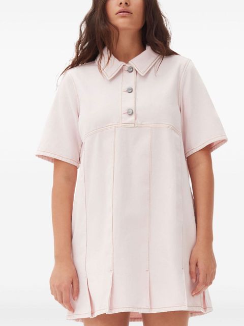 GANNI pleat-hem denim mini dress - Pink