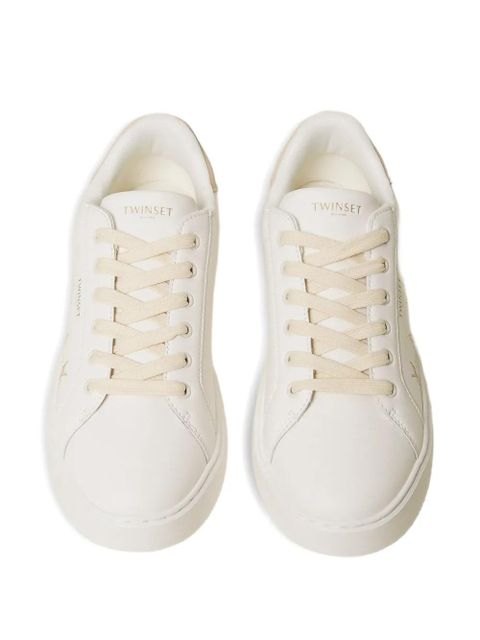 TWINSET floral-embroidery lace-up leather sneakers - White - zdjęcie produktu nr 2