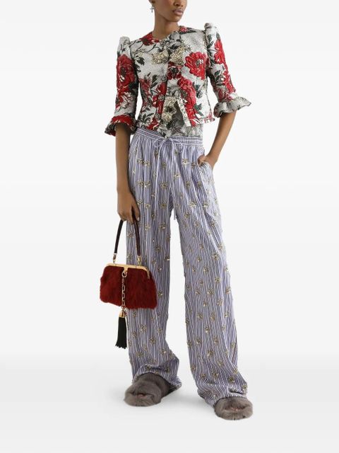 Dolce & Gabbana poplin trousers with floral embroidery - Blue - zdjęcie produktu nr 2