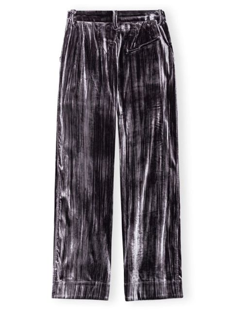 GANNI striped velvet-finish straight-leg trousers - Black