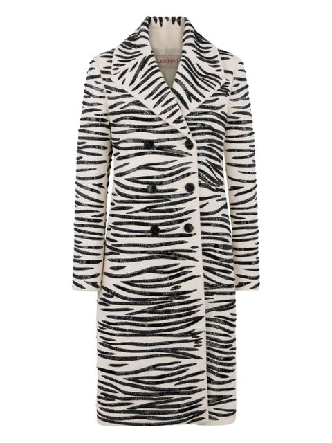 Valentino Garavani zebra-stripe double-breasted coat - Neutrals - zdjęcie produktu nr 1