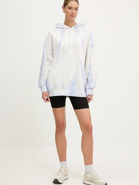 Guess bluza damska kolor niebieski z kapturem wzorzysta V5GQ16 KCRQ0