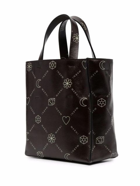Marni all-over logo-print tote bag - Brown