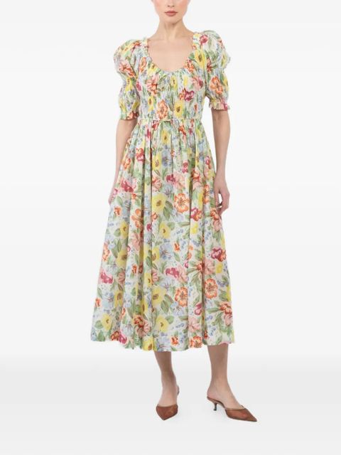 DÔEN Ischia shirred floral-print midi dress - Neutrals - zdjęcie produktu nr 2