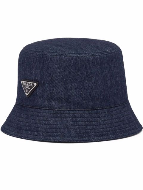 Prada triangle-logo denim bucket hat - Blue - zdjęcie produktu nr 1